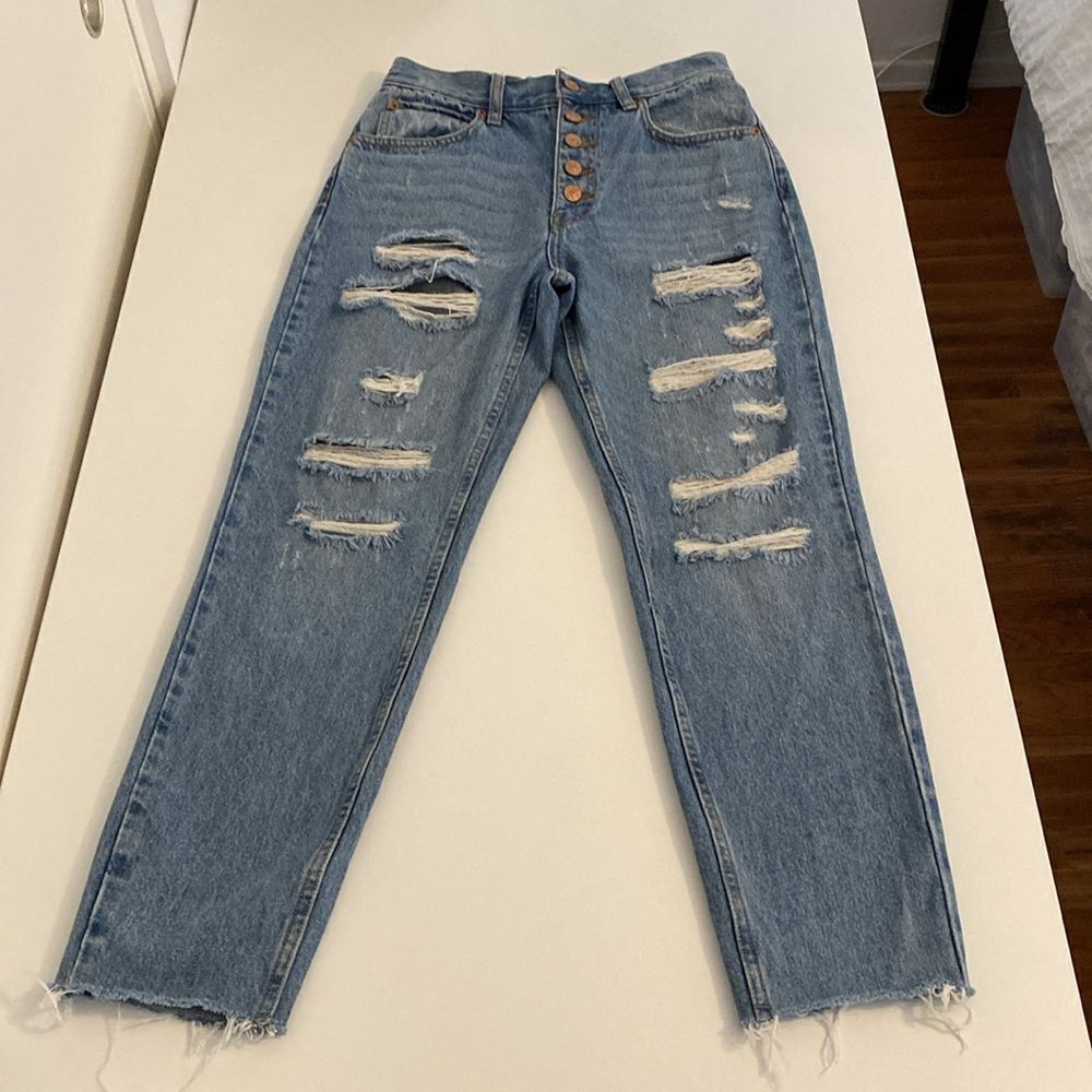 Free People Distressed High Waist Straight Leg Jeans Size 27 - Picture 10 of 14